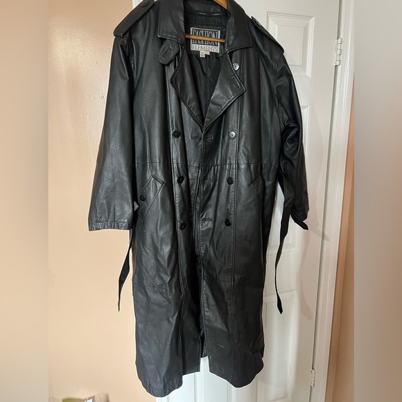 Men's Black Leather Trench Coat- vintage - Picture 1 of 6